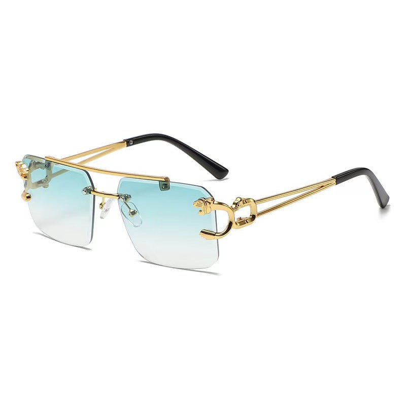 Wholesale Frameless sunglasses leopard head fashion cut edge sunglasses men's temperament women's glasses